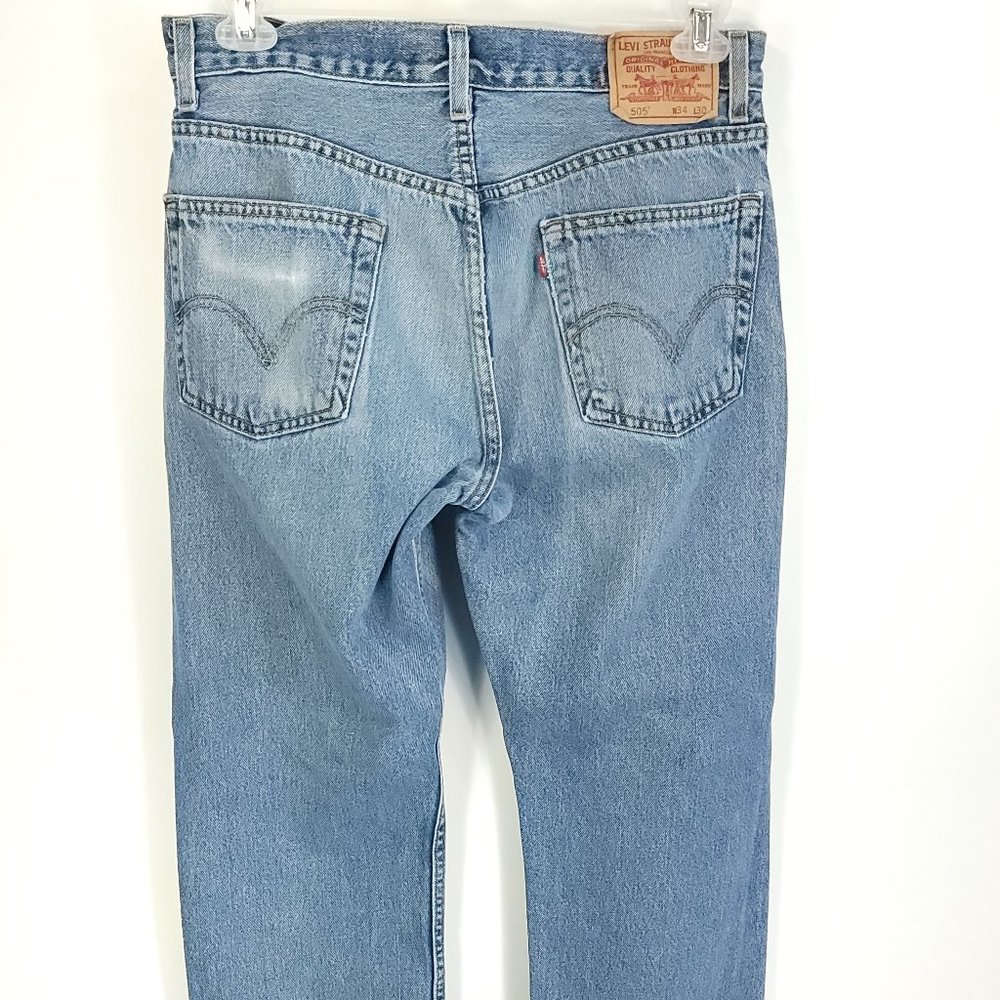 Levi's 505 Denim Jeans Men's 34x30 Blue With Fade Distressed Destroyed - Picture 6 of 15